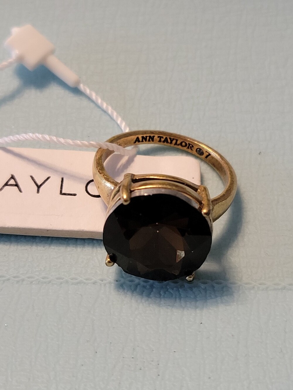 Ann Taylor Gold-Tone Ring with Large Brown Faceted Stone
